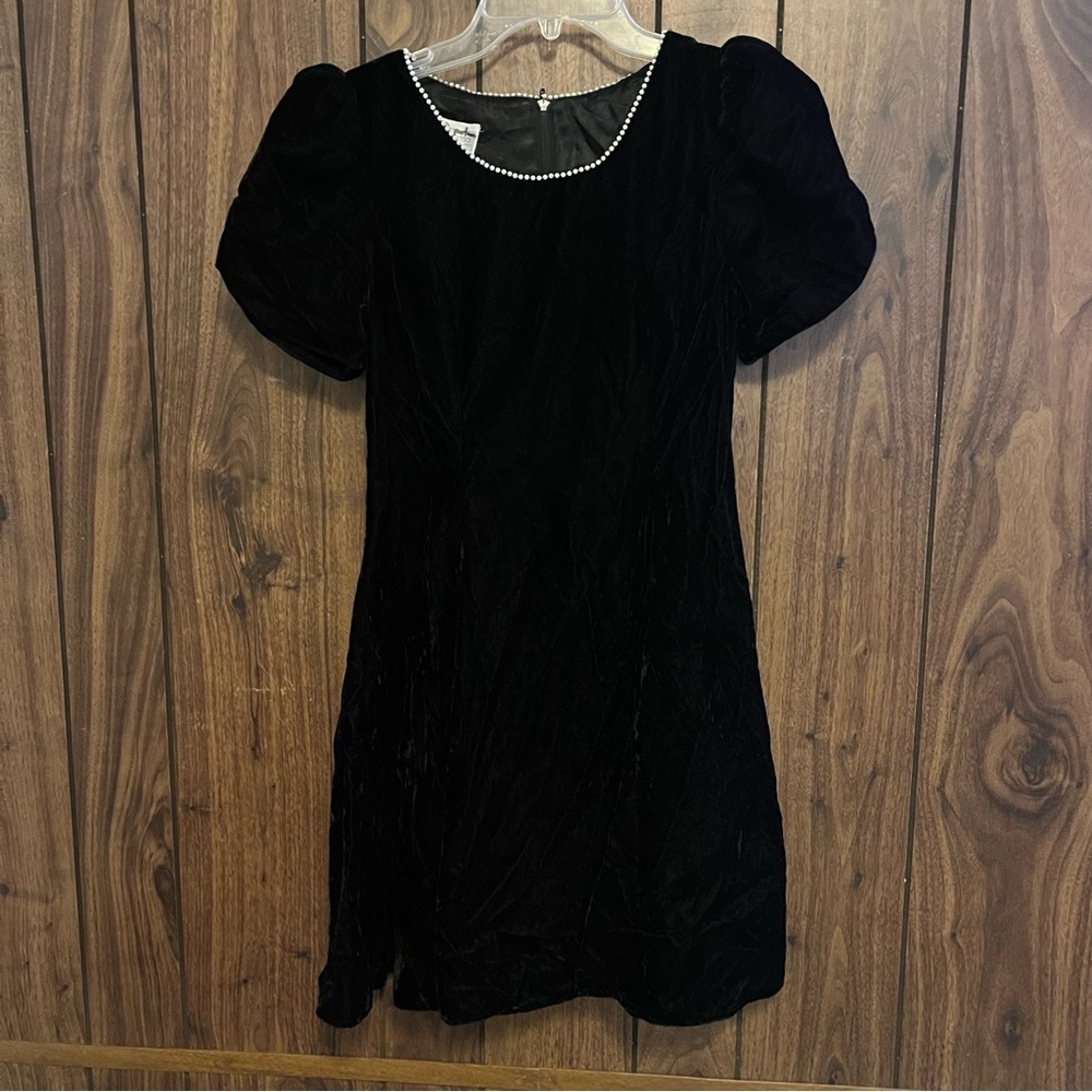 VTG Jessica McClintock Black Velvet Embellished Round Neck Choker Dress Sz 10